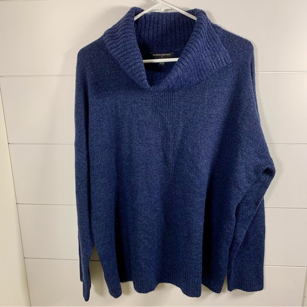Banana Rebublic Sweater Womens XL Blue Cowl Asymmetric Neck Cozy Fisherman